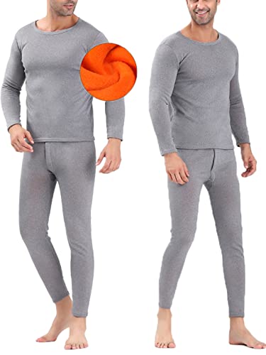 ASKSA Thermounterwäsche Herren Innenfleece Set Extra Warmes Dickes Thermo Unterwäsche Atmungsaktiv Weich Thermobekleidung Männer Winter für Lauf (Hellgrau,3XL) von ASKSA