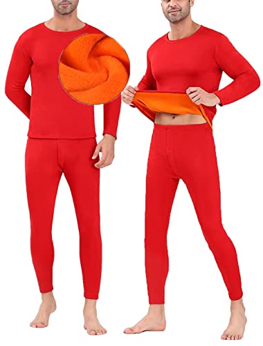 ASKSA Thermounterwäsche Herren Innenfleece Set Extra Warmes Dickes Thermo Unterwäsche Atmungsaktiv Weich Thermobekleidung Männer Winter für Lauf (Rot,3XL) von ASKSA