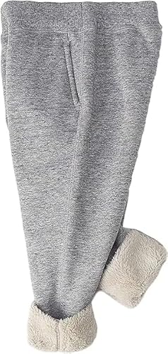 ASKSA Unisex Kinder Sherpa Jungen Mädchen Hose mit Fleecefütterung Winter Warm Jogginghose Lined Athletic Fleece Jogger mit Taschen(Hellgrau,120) von ASKSA