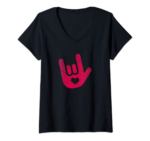 Damen ASL Zeichensprache "I Love You" Schild T-Shirt T-Shirt mit V-Ausschnitt von ASL Shirt