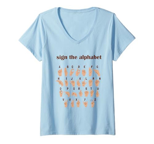 Damen Alphabet Inclusive Sign ABC ASL American Sign Language T-Shirt mit V-Ausschnitt von ASL Sign Language