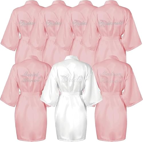 ASMIZ 7 Stück Bademantel-Morgenmäntel, Kimono Bademäntel mit Strass, Satin seidig Kimono Morgenmäntel Braut & Trauzeugin Roben für Junggesellinnenabschied und Hochzeit von ASMIZ