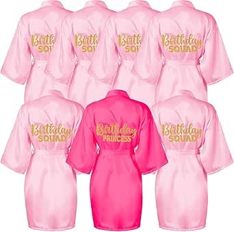 ASMIZ 7 Stück Mädchen Geburtstag Squad Bademäntel Prinzessin Robe Spa Party Satin Kimono Bademantel für Mädchen Frauen für Geburtstag Sleepover Waschen Dusche (Größe 12) von ASMIZ