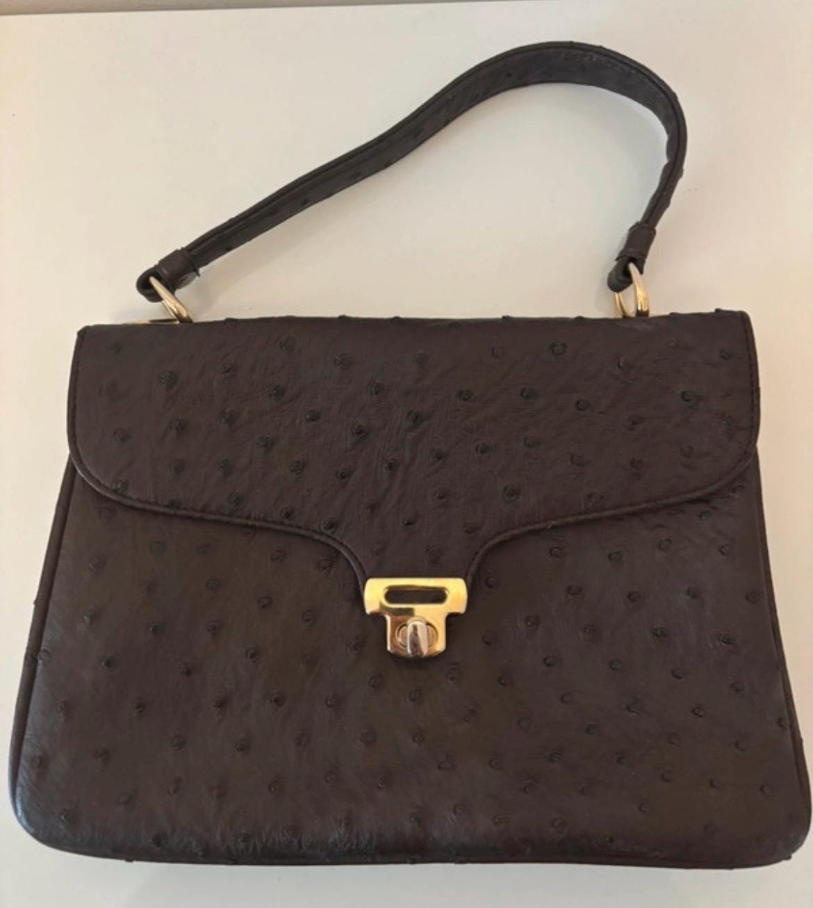Rare Vintage Genuine Ostrich Leather Handbag, 1960S-1970S, Elegant Top-Handle Bag, Exotic Evening Purse Rare Vintage Genuine Ostrich Leather Handbag, 1960S-1970S, Elegant Top-Handle Bag, Exotic Evening Purse von ASMTDesignStudio