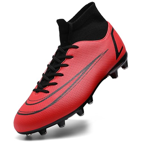 ASOCO DREAM Fußballschuhe Herren High-Top Stollen Fussballschuhe Kinder Jungen Professionelle Trainingsschuhe Sportschuhe Outdoor Athletics Football Schuhe,Rot,45 EU von ASOCO DREAM