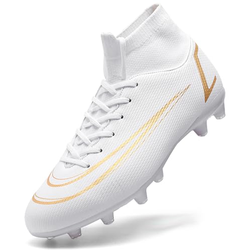 ASOCO DREAM Fußballschuhe Herren High-Top Stollen Fussballschuhe Kinder Jungen Professionelle Trainingsschuhe Sportschuhe Outdoor Athletics Football Schuhe,Weiß,35 EU von ASOCO DREAM