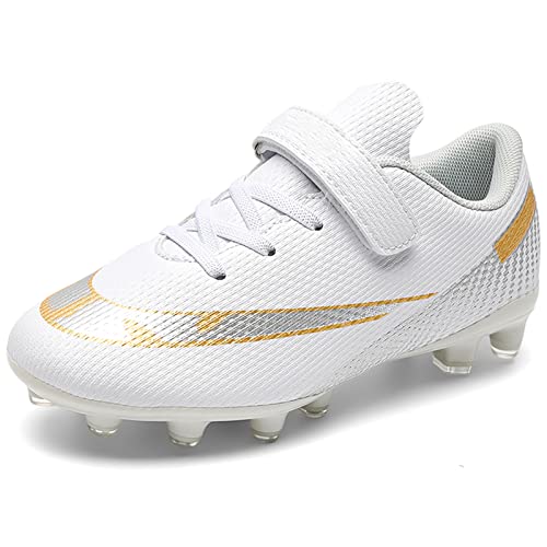 ASOCO DREAM Fußballschuhe Kinder Jungen Mädchen Low-top Stollen Spikes Cleats Outdoor Athletics Trainingsschuhe Sportliche Fussballschuhe,Weiß,28 EU von ASOCO DREAM