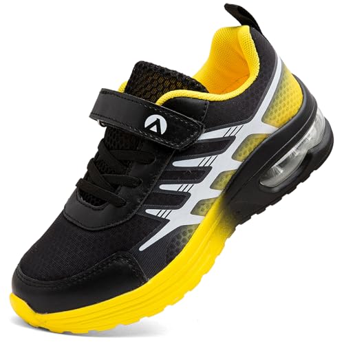 ASOCO DREAM Kinder Sneaker Jungen Mädchen Sportschuhe Turnschuhe Leicht Atmungsaktiv Hallenschuhe Laufschuhe Outdoor Tennisschuhe,Schwarz Gelb,35 EU von ASOCO DREAM