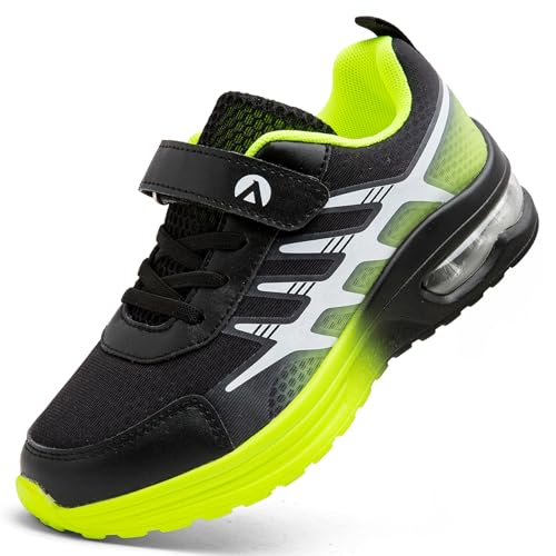 ASOCO DREAM Kinder Sneaker Jungen Mädchen Sportschuhe Turnschuhe Leicht Atmungsaktiv Hallenschuhe Laufschuhe Outdoor Tennisschuhe,Schwarz Grün,35 EU von ASOCO DREAM