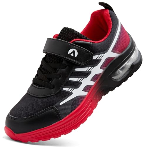 ASOCO DREAM Kinder Sneaker Jungen Mädchen Sportschuhe Turnschuhe Leicht Atmungsaktiv Hallenschuhe Laufschuhe Outdoor Tennisschuhe,Schwarz Rot,35 EU von ASOCO DREAM