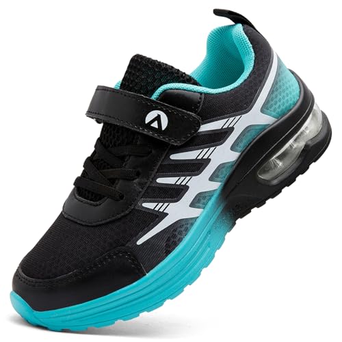 ASOCO DREAM Kinder Sneaker Jungen Mädchen Sportschuhe Turnschuhe Leicht Atmungsaktiv Hallenschuhe Laufschuhe Outdoor Tennisschuhe,Schwarz Türkis,32 EU von ASOCO DREAM