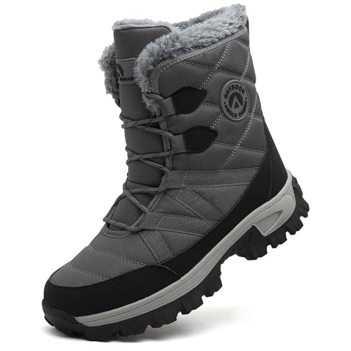 ASOCO DREAM Schneestiefel Herren Wasserdicht Warm Gefüttert Winterstiefel Outdoor Leicht Rutschfest Winterschuhe,Grau,45 EU von ASOCO DREAM