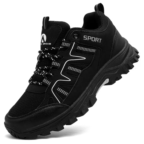 ASOCO DREAM Wanderschuhe Herren Damen Trekkingschuhe Leicht Outdoorschuhe Atmungsaktiv Bergschuhe Wanderhalbschuhe,Schwarz,42 EU von ASOCO DREAM