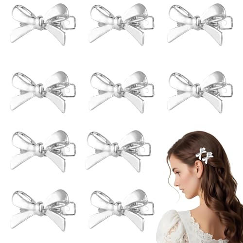 ASOMI 10 Stück Y2K kleine Haarspangen, silberne Haarspange mit Schleife für Frauen, Haarspangen mit Schleife, Y2k kleine Haarnadeln, süße Haarspangen für das Haar von ASOMI