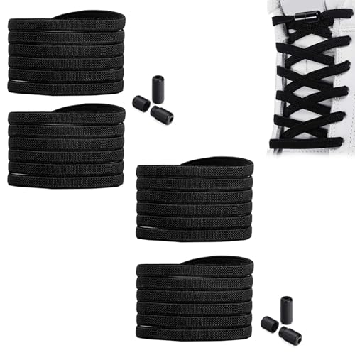 ASOMI 2er Set Bequeme Elastische Schnürsenkel mit Metallkapsel, ohne Binden für Läufer, Kinder & Senioren, Einstellbare Schnürsenkel inkl (Schwarz) von ASOMI