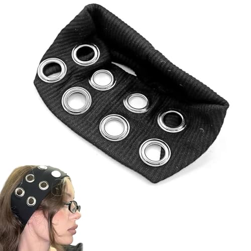ASOMI Damen Aushöhlen Ösen Elastisches Stirnband, Y2k Mädchen Punk Grunge Breite Haarbänder, Dehnbar Lässiges Haar-Accessoire (Schwarz) von ASOMI