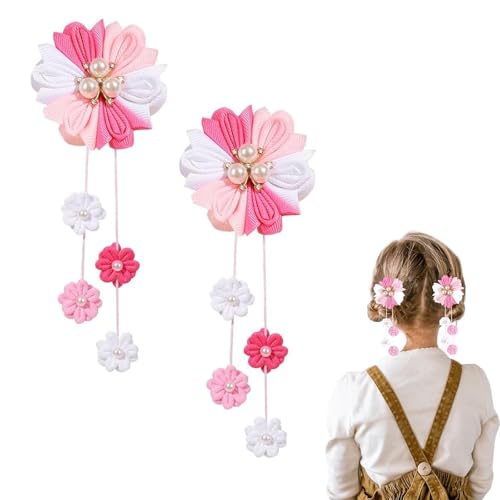 ASOMI Haarschleifen für Mädchen, Blumen-Haarschmuck für Mädchen, Ripsbandschleifen mit Krokodilklemmen, Haarschmuck für Kinder (Rosa) von ASOMI