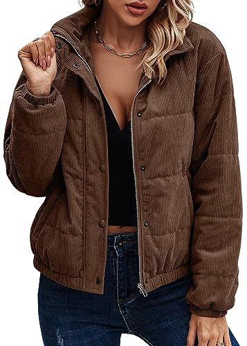 ASOMI Jacke Damen Kuschelige Fleecejacke Übergangsjacke Gefüttert Langarm Reißverschluss Herbst-Wintermantel mit Taschen 404 Braun Large von ASOMI