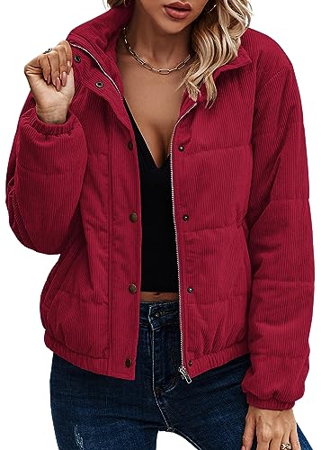 ASOMI Jacke Damen Kuschelige Fleecejacke Übergangsjacke Gefüttert Langarm Reißverschluss Herbst-Wintermantel mit Taschen 404 Weinrot Large von ASOMI