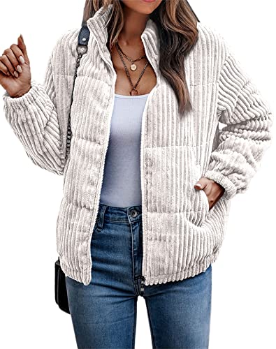 ASOMI Jacke Damen Kuschelige Fleecejacke Übergangsjacke Gefüttert Langarm Reißverschluss Herbst-Wintermantel mit Taschen Beige Large 1 von ASOMI