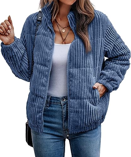 ASOMI Jacke Damen Kuschelige Fleecejacke Übergangsjacke Gefüttert Langarm Reißverschluss Herbst-Wintermantel mit Taschen Dunkelblau Large von ASOMI