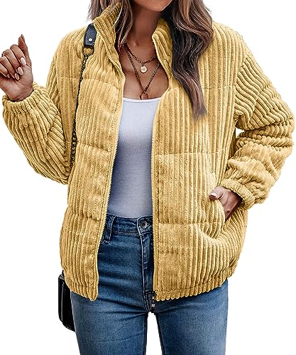 ASOMI Jacke Damen Kuschelige Fleecejacke Übergangsjacke Gefüttert Langarm Reißverschluss Herbst-Wintermantel mit Taschen Hellgelb Medium von ASOMI