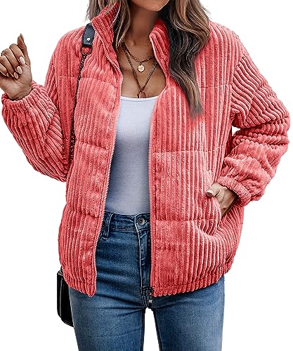 ASOMI Jacke Damen Kuschelige Fleecejacke Übergangsjacke Gefüttert Langarm Reißverschluss Herbst-Wintermantel mit Taschen Pfirsichpink Large von ASOMI