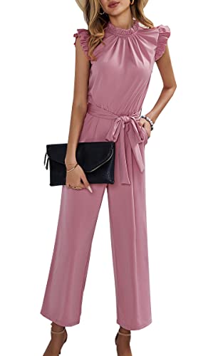 ASOMI Jumpsuit Damen Sommer Lang: Büro Tasche Mode Hawaii Overall Reißverschluss Lässig Elegant Urlaub Hosenanzug Gürtel Strand Kurzarm V-Ausschnitt Homewear Hohe Taille 3273Rosa M von ASOMI