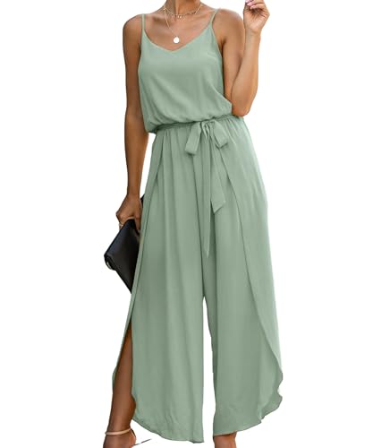 ASOMI Jumpsuit Damen Sommer Lang: Sexy Cocktail Elegant Mode Gürtel Overall Hochzeit Hawaii Urlaub Strand V-Ausschnitt Hosenanzug Business Baggy Festlich Spaghettiträger Outfit Lichtgrün S von ASOMI