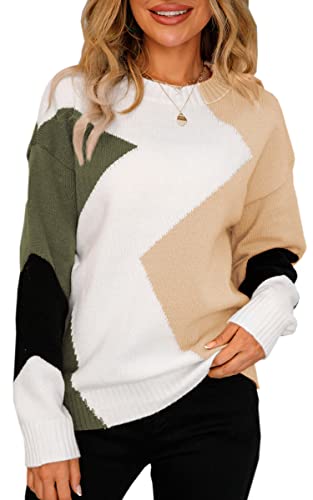 ASOMI Strickpullover Damen Gestreift Kariert: Elegant Rollkragen Pullover Winterpullover Warm Herbst Strickpulli Lässig Rundhals Farbblock Pulli Langarm Mode Übergangspullover 12Aprikose M von ASOMI