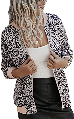 ASOMI Winterjacke Damen Sommer: Frühling Herbst Übergangsjacke Cardigan Blumen Bomberjacke Boho Blouson Jacke Leicht Langarm Leopard Blazer Elegant Reissverschluss Tasche B-Aprikose L von ASOMI