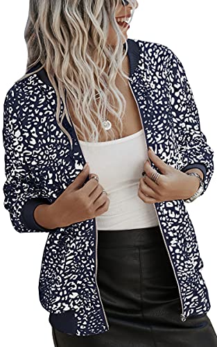 ASOMI Winterjacke Damen Sommer: Frühling Herbst Übergangsjacke Cardigan Blumen Bomberjacke Boho Blouson Jacke Leicht Langarm Leopard Blazer Elegant Reissverschluss Tasche B-Navy Blau S von ASOMI