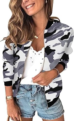 ASOMI Winterjacke Damen Sommer: Frühling Herbst Übergangsjacke Cardigan Blumen Bomberjacke Boho Blouson Jacke Leicht Langarm Leopard Blazer Elegant Reissverschluss Tasche AA-Farbig XL von ASOMI