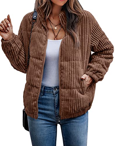 ASOMI Jacke Damen Kuschelige Fleecejacke Übergangsjacke Gefüttert Langarm Reißverschluss Herbst-Wintermantel mit Taschen Braun X-Large von ASOMI