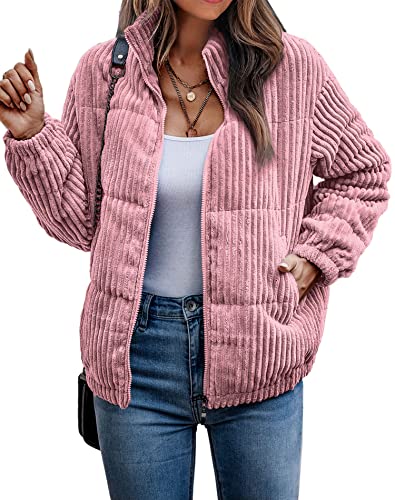 ASOMI Jacke Damen Kuschelige Fleecejacke Übergangsjacke Gefüttert Langarm Reißverschluss Herbst-Wintermantel mit Taschen Rosa Small von ASOMI