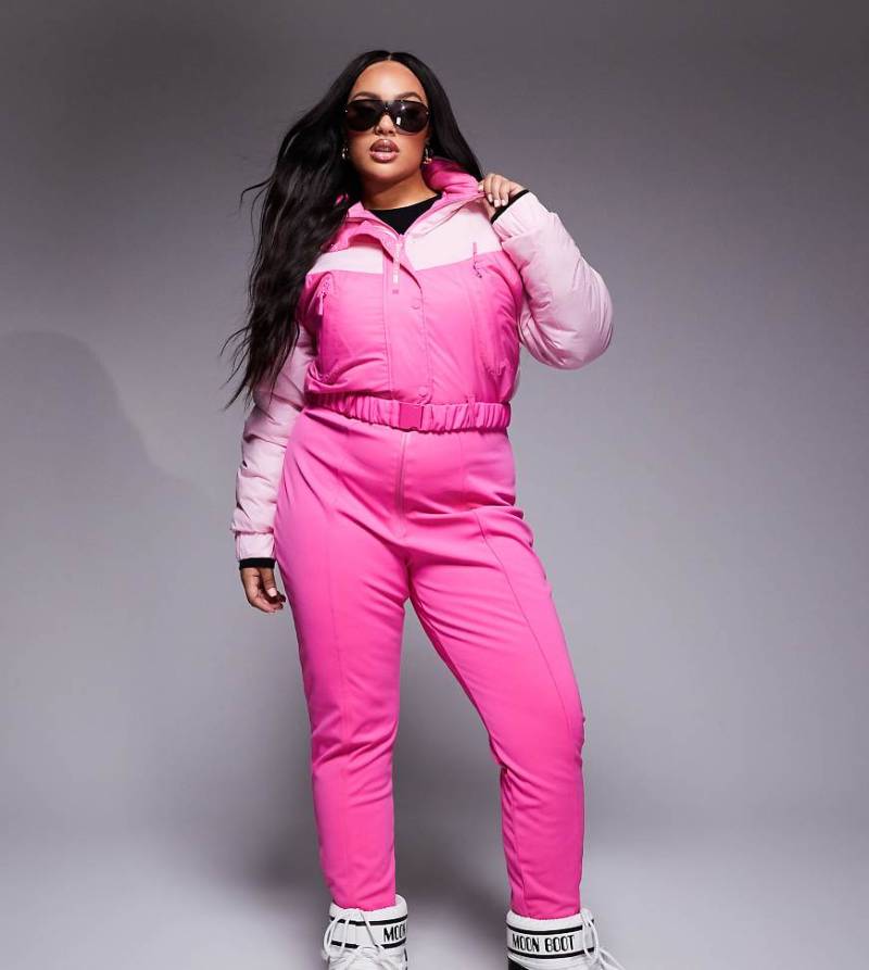 4505 Curve - Ski - Wasserabweisender, isolierter Retro-Skianzug im rosa Blockfarbendesign von ASOS 4505 Ski & Snow
