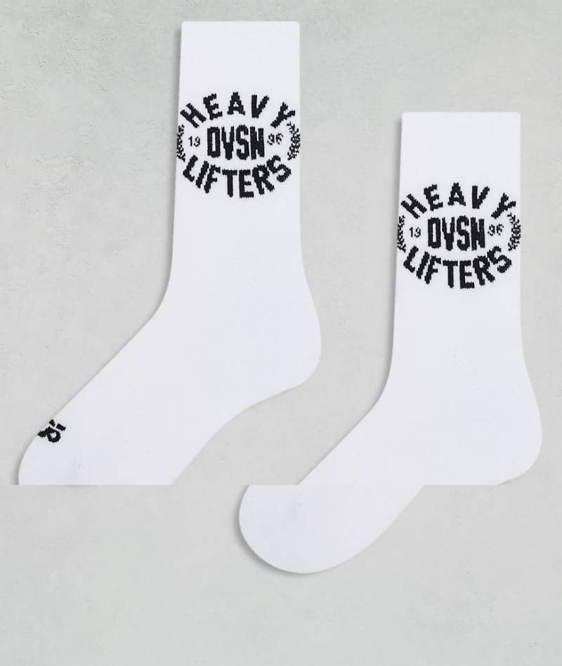 4505 - 2er-Pack Sportsocken in Weiß mit „Heavy Lifting"-Grafik von 4505