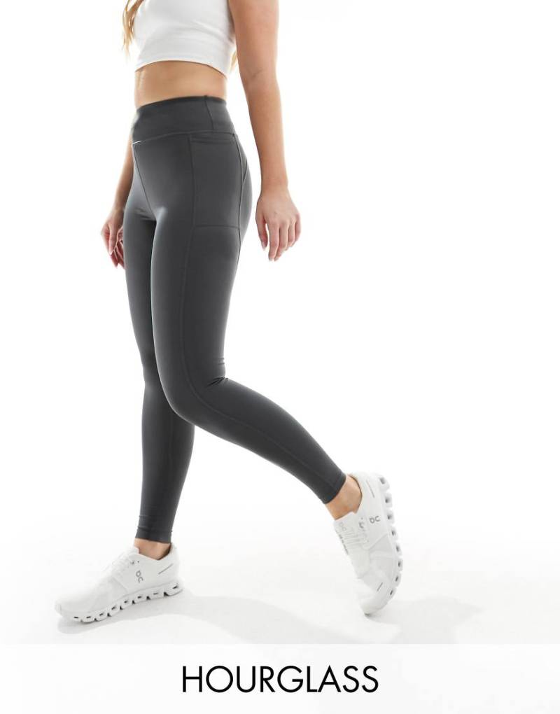 4505 Hourglass - Icon - Lauf-Leggings in dunklem Anthrazit mit Handytasche und Taillenschnürung-Grau von 4505