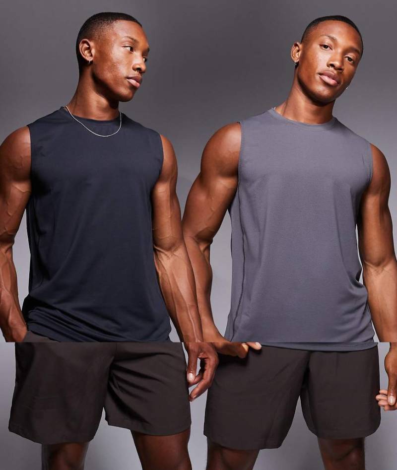 4505 - Icon - 2er-Pack ärmellose, schnell trocknende Sport-Tanktops in Schwarz und Anthrazit-Bunt von 4505