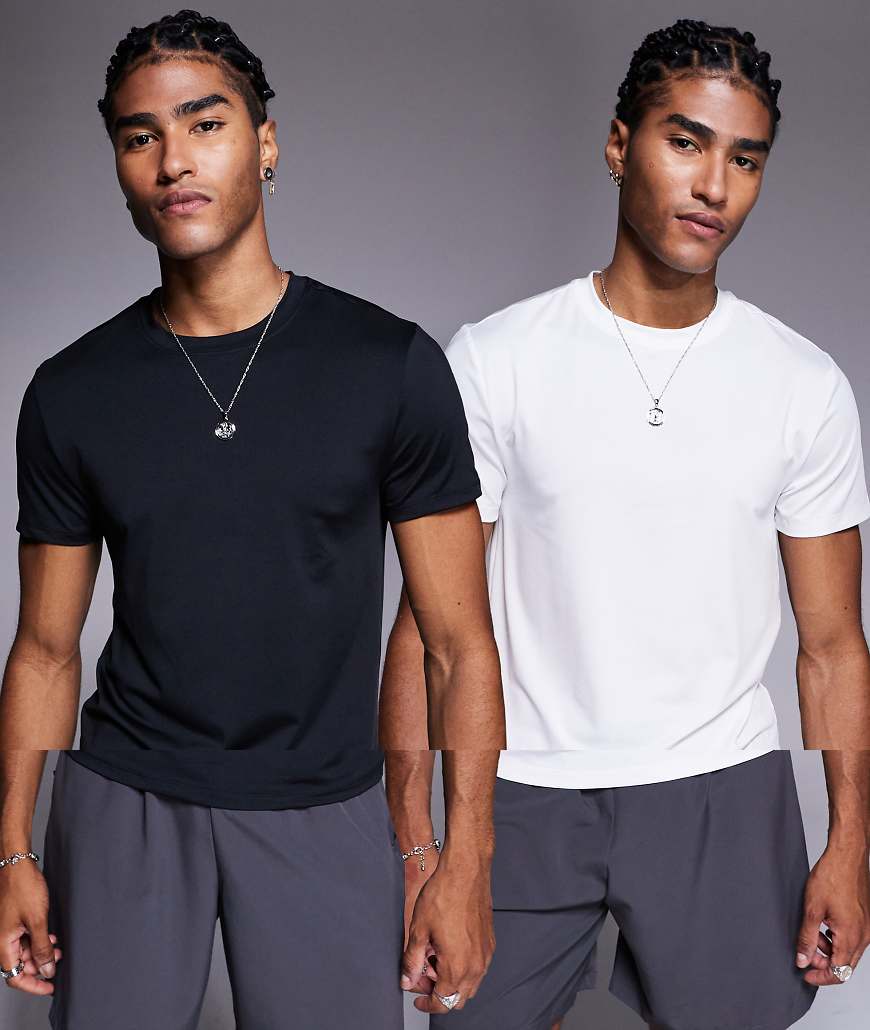 4505 - Icon - 2er-Pack schnelltrocknende Baselayer-Sport-T-Shirts in Schwarz und Weiß mit körperbetontem Schnitt-Bunt von 4505