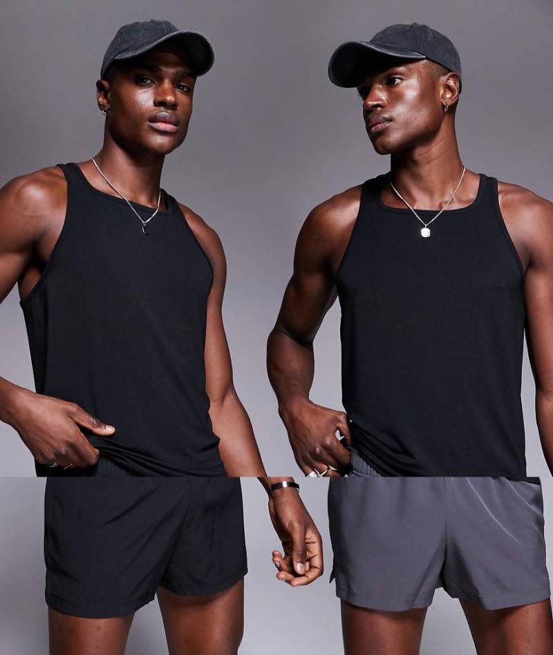 4505 - Icon - 2er-Pack schnelltrocknende Lauf-Shorts in Schwarz und Anthrazit mit Handytasche hinten, 8 cm Schrittlänge-Bunt von 4505