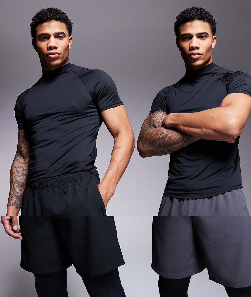 4505 - Icon - 2er-Pack schnelltrocknende Trainings-Shorts in Schwarz und Anthrazit mit Reißverschlusstasche, 18 cm Schrittlänge-Bunt 4505 - Icon - 2er-Pack schnelltrocknende Trainings-Shorts in Schwarz und Anthrazit mit Reißverschlusstasche, 18 cm Schrittlänge-Bunt von 4505