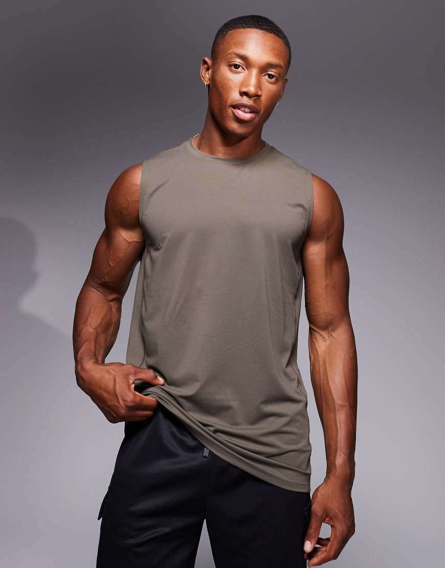 4505 - Icon - Training - Ärmelloses, schnell trocknendes Sport-Tanktop in Khaki-Grün von 4505