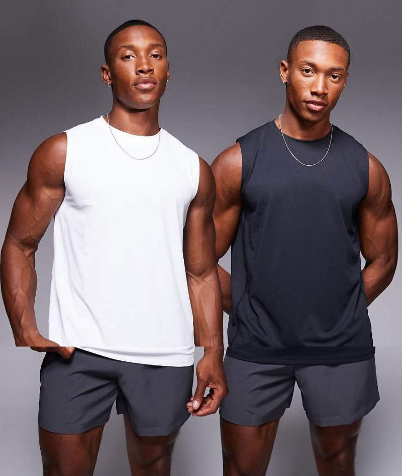 4505 - Icon - Ärmelloses, schnell trocknendes Sport-Tanktop in Schwarz und Weiß im 2er-Pack-Bunt von 4505