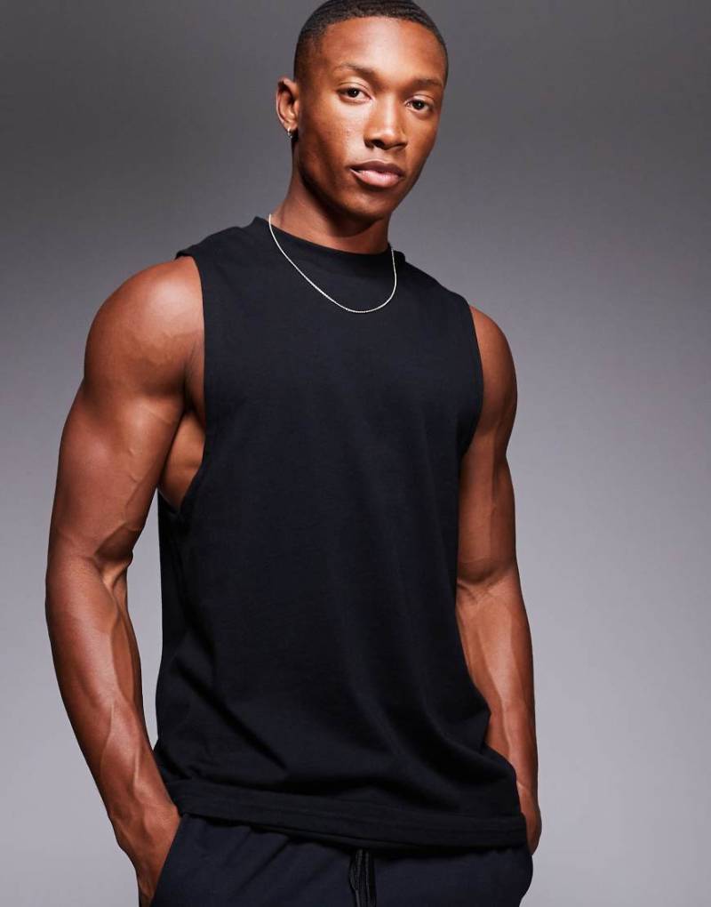 4505 - Icon Ärmelloses schnelltrocknendes Sport-Tanktop in Schwarz mit tiefem Armausschnitt von 4505
