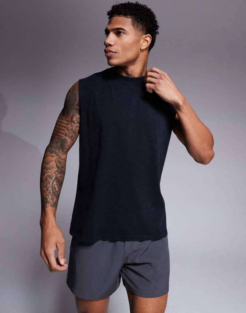 4505 - Icon - Sport-Tanktop aus Baumwolle in Wollweiß mit Oversize-Schnitt und schnelltrocknendem Finish-Schwarz von 4505