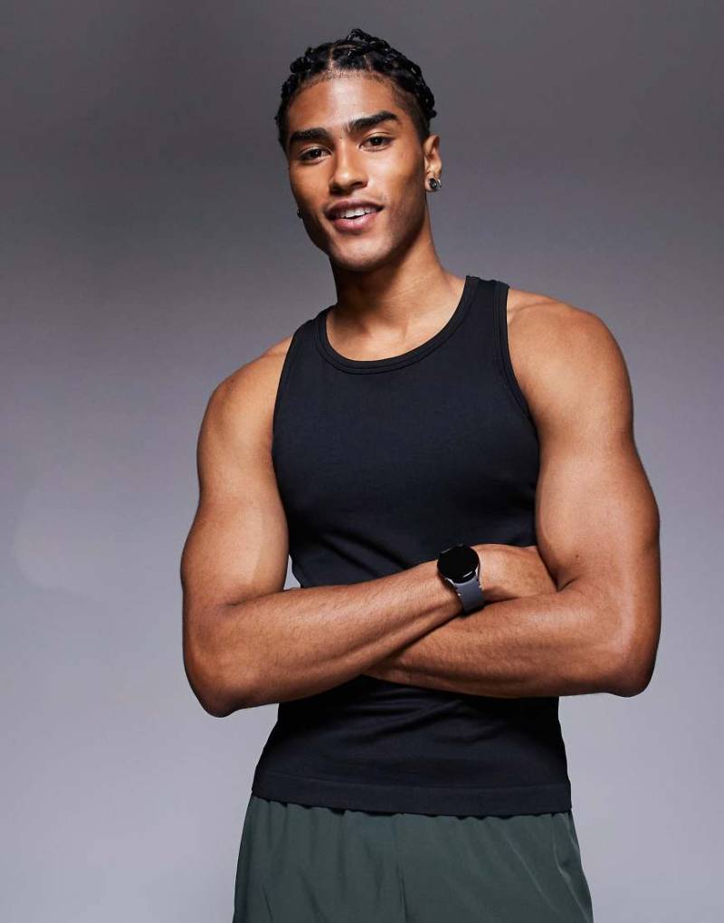 4505 - Icon - Nahtloses, geripptes Slim Fit Trägershirt in Schwarz von 4505