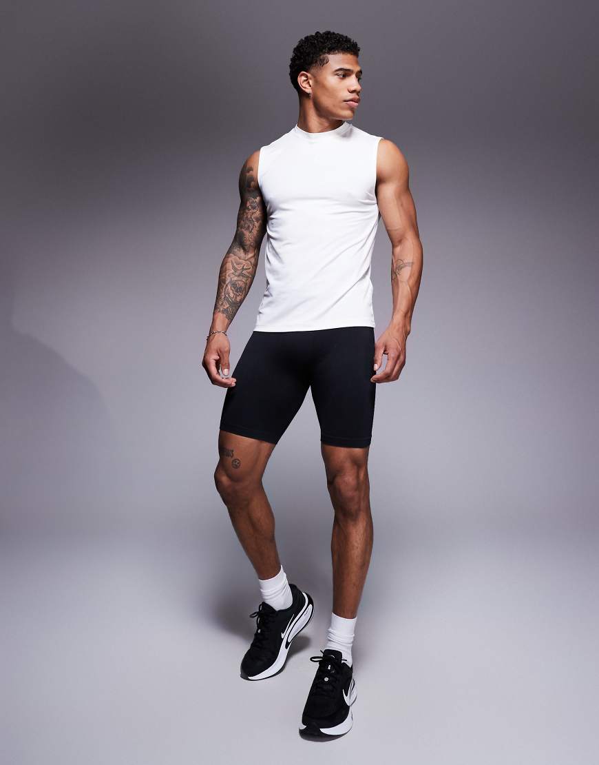4505 - Nahtlose Baselayer-Laufshorts in Schwarz mit Kordelzug, 20 cm Schrittlänge von 4505