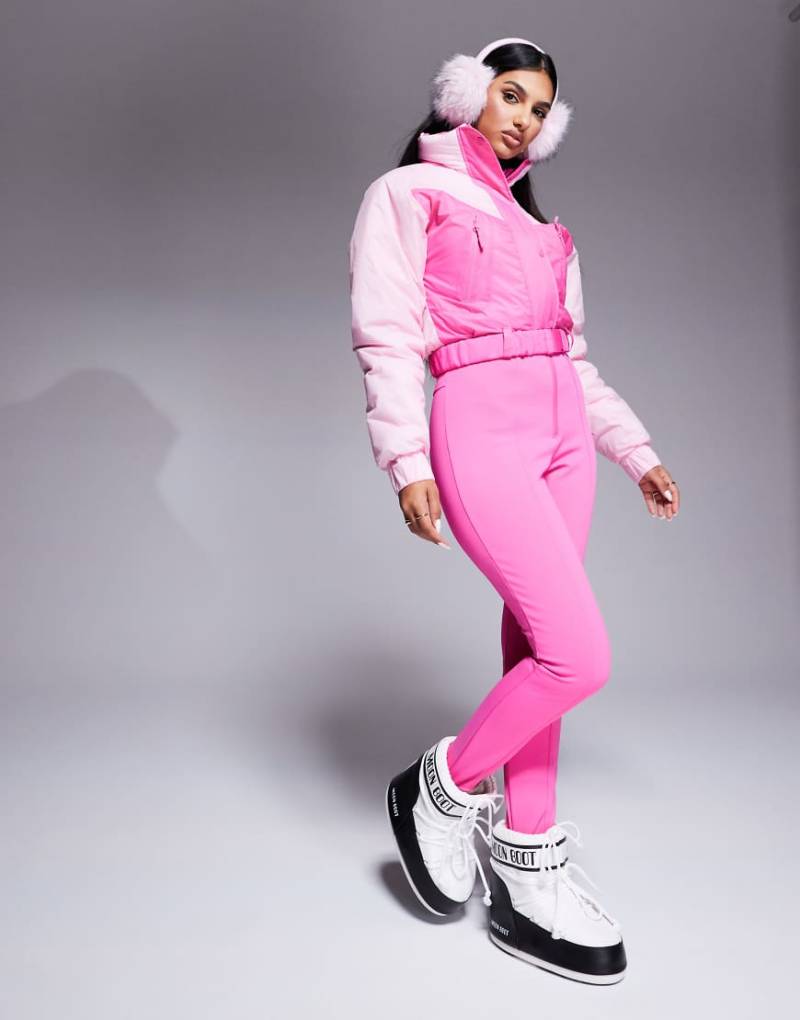 4505 - Ski - Wasserabweisender, isolierter Retro-Skianzug in rosa Blockfarbendesign von ASOS 4505 Ski & Snow
