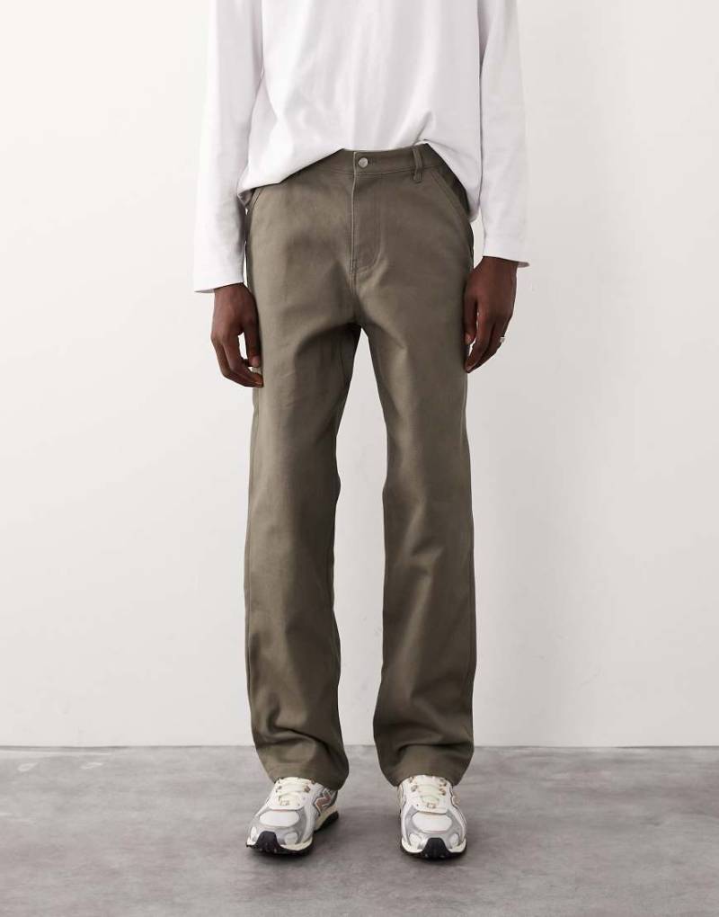 ASOS COLLECTIVE - AC-B-253 Signature - Gerade geschnittene Carpenter-Hose in Khaki-Grün von ASOS COLLECTIVE